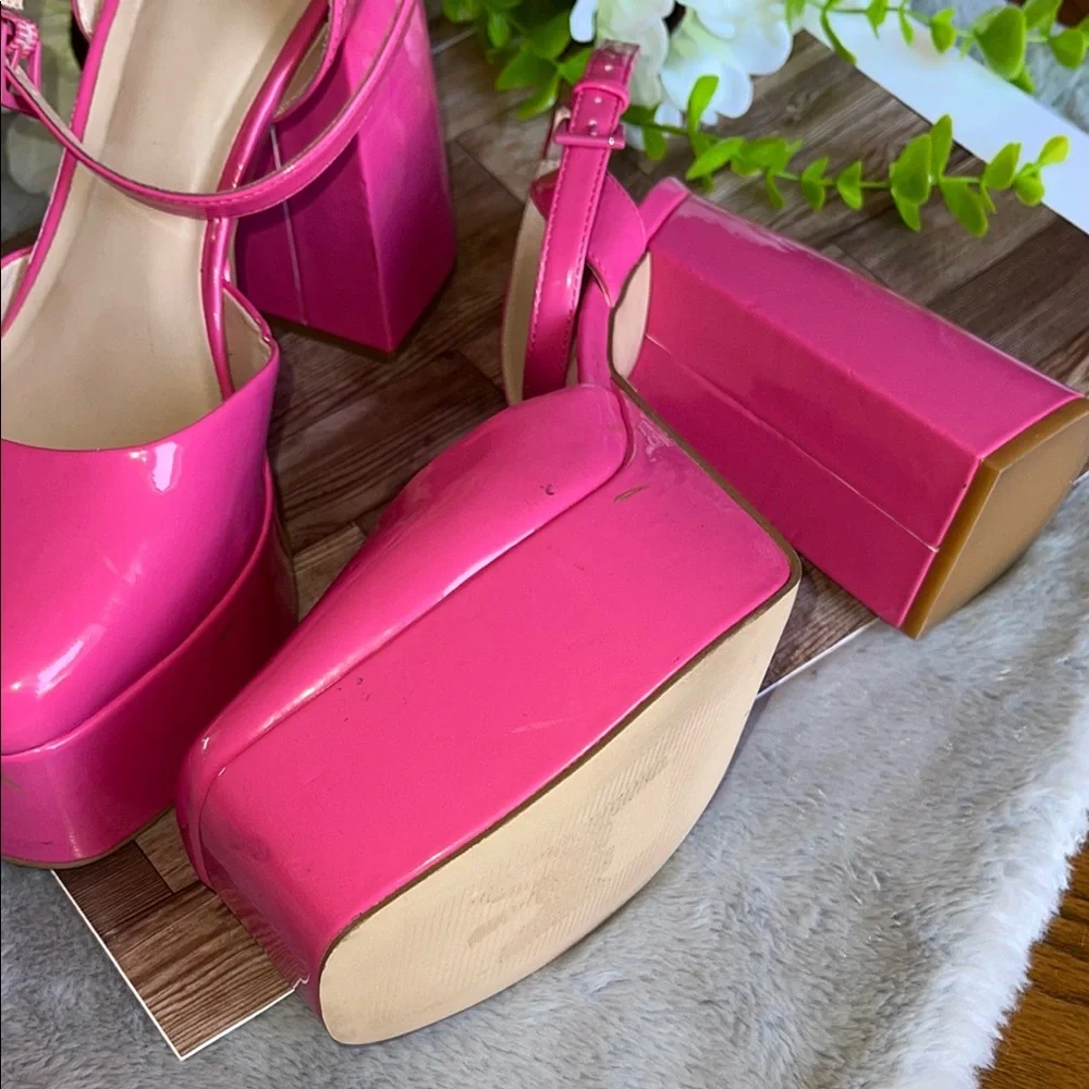 bp Pink Platform Shoes with Glossy Finish and Ankle Strap - Picture 4 of 7